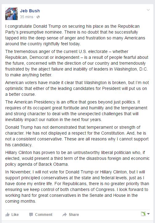Jeb Bush Facebook post