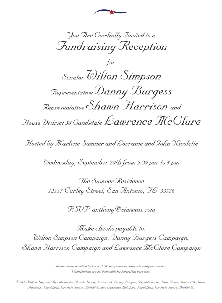 Simpson Burgess Harrison McClure fundraiser invitation